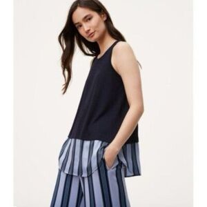 LOFT Navy tank Top with Striped Hem